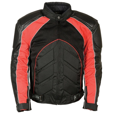 NexGen SH2153 Men's Combo Black and Red Armored Leather and Textile with Mesh Moto Jacket