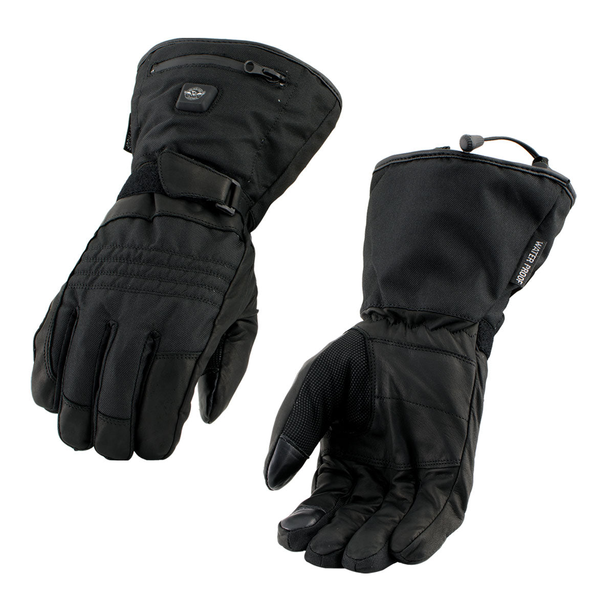 Milwaukee Leather MG17501SET Men’s Heated Gloves for Winter Black Leather/Textile Motorcycle Glove w/Battery and Harness Wire