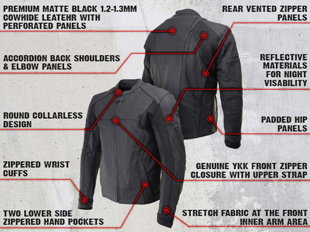 Milwaukee Leather LKM17014 Men's Matte Black Premium Leather Protective Motorcycle Racing Style Biker Jacket w/ CE Armor