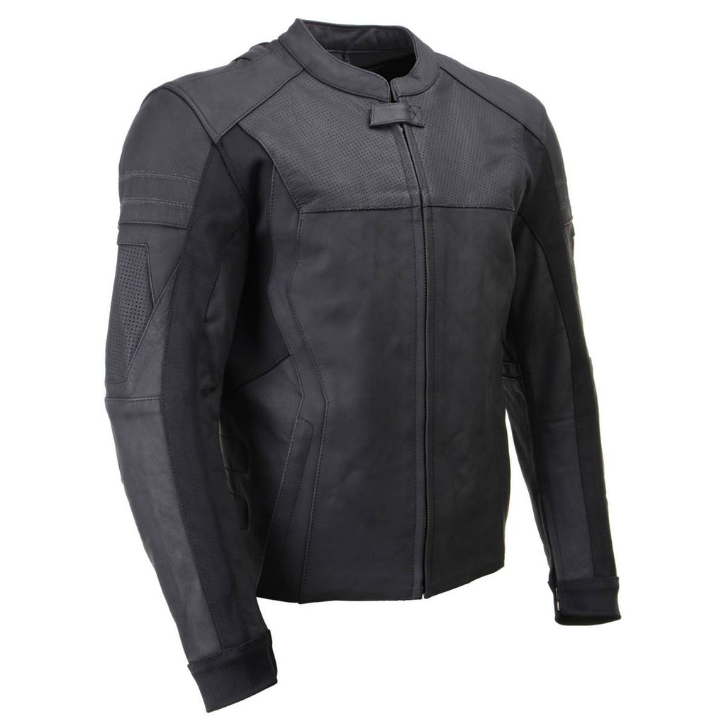 Milwaukee Leather LKM17014 Men's Matte Black Premium Leather Protective Motorcycle Racing Style Biker Jacket w/ CE Armor
