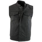 Milwaukee Leather Men's Barrage Flat Black Leather Motorcycle Club Style Vest - LKM3790