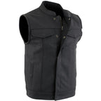 Milwaukee Leather Men's Barrage Flat Black Leather Motorcycle Club Style Vest - LKM3790