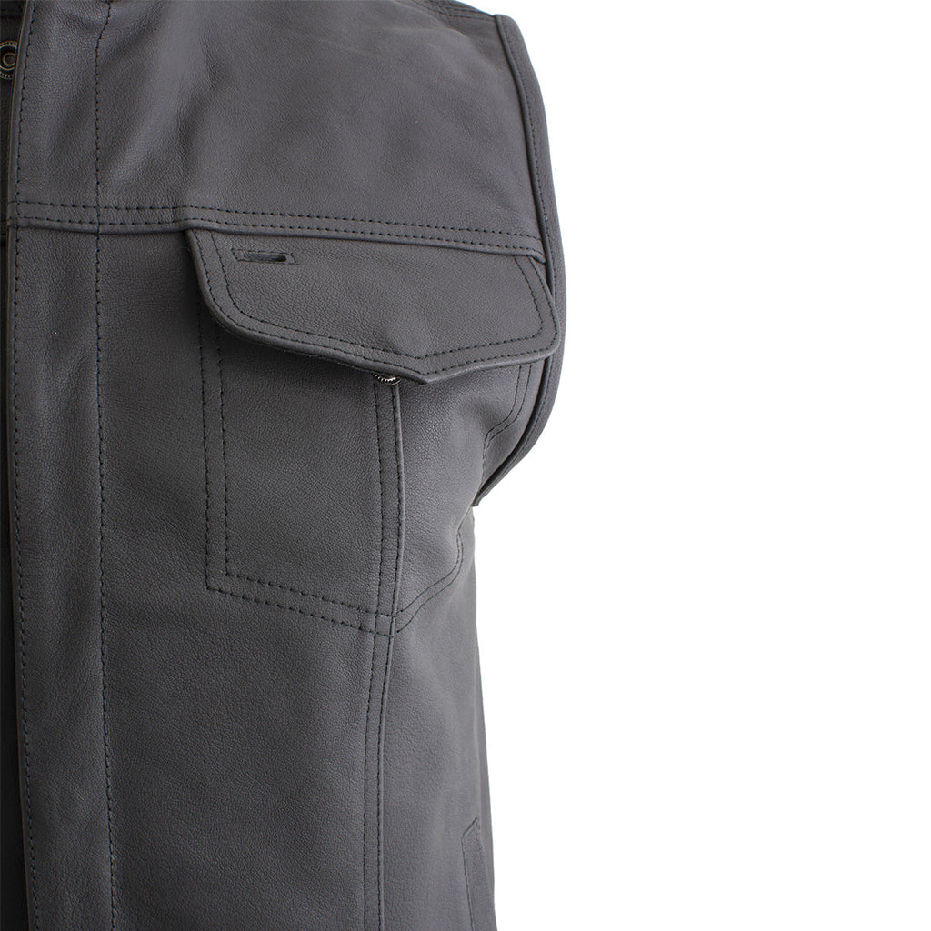 Milwaukee Leather Men's Barrage Flat Black Leather Motorcycle Club Style Vest - LKM3790