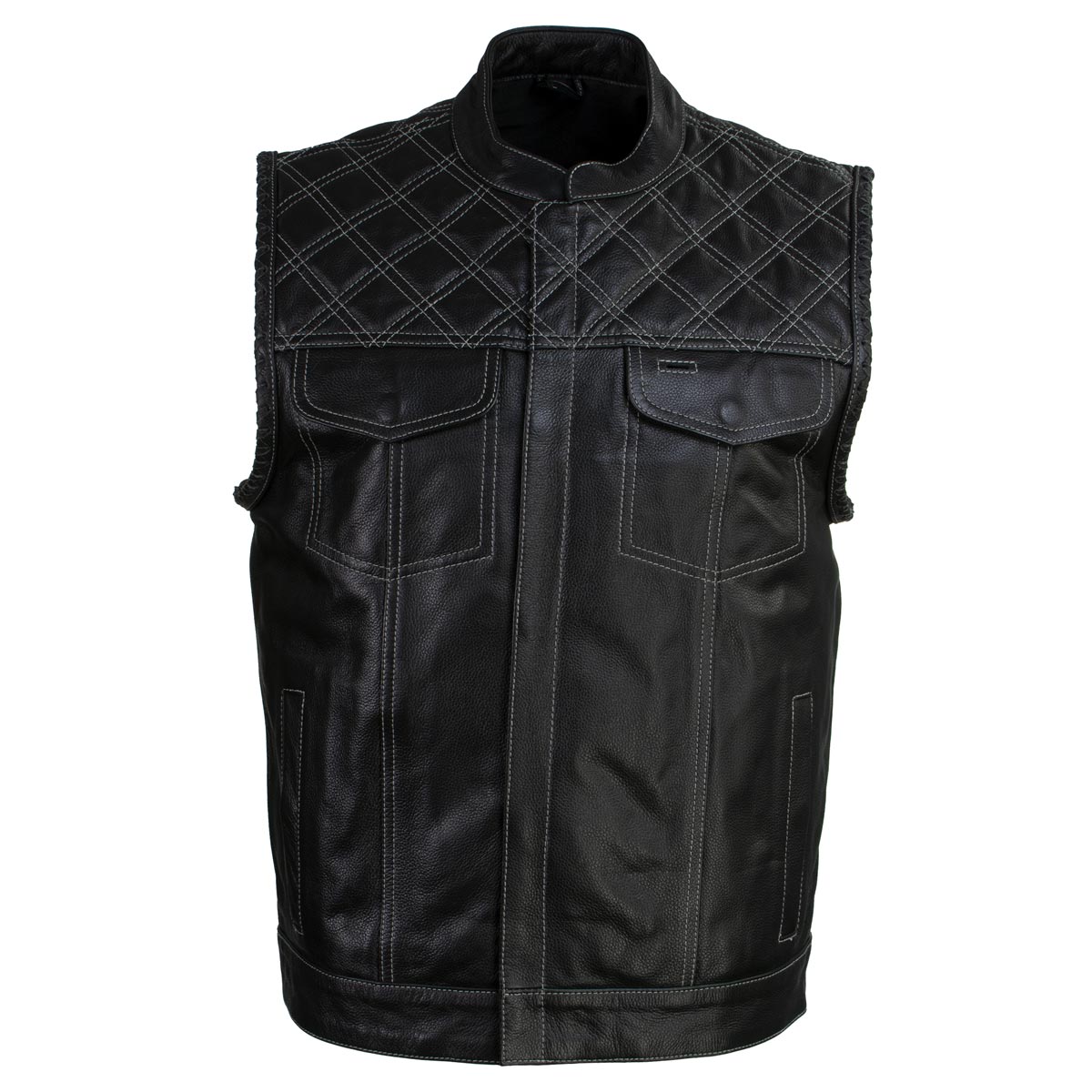 Milwaukee Leather LKM3784 Men's Classic Black Leather Motorcycle Rider Vest Stars and Stripes Design w/ USA Flag Liner