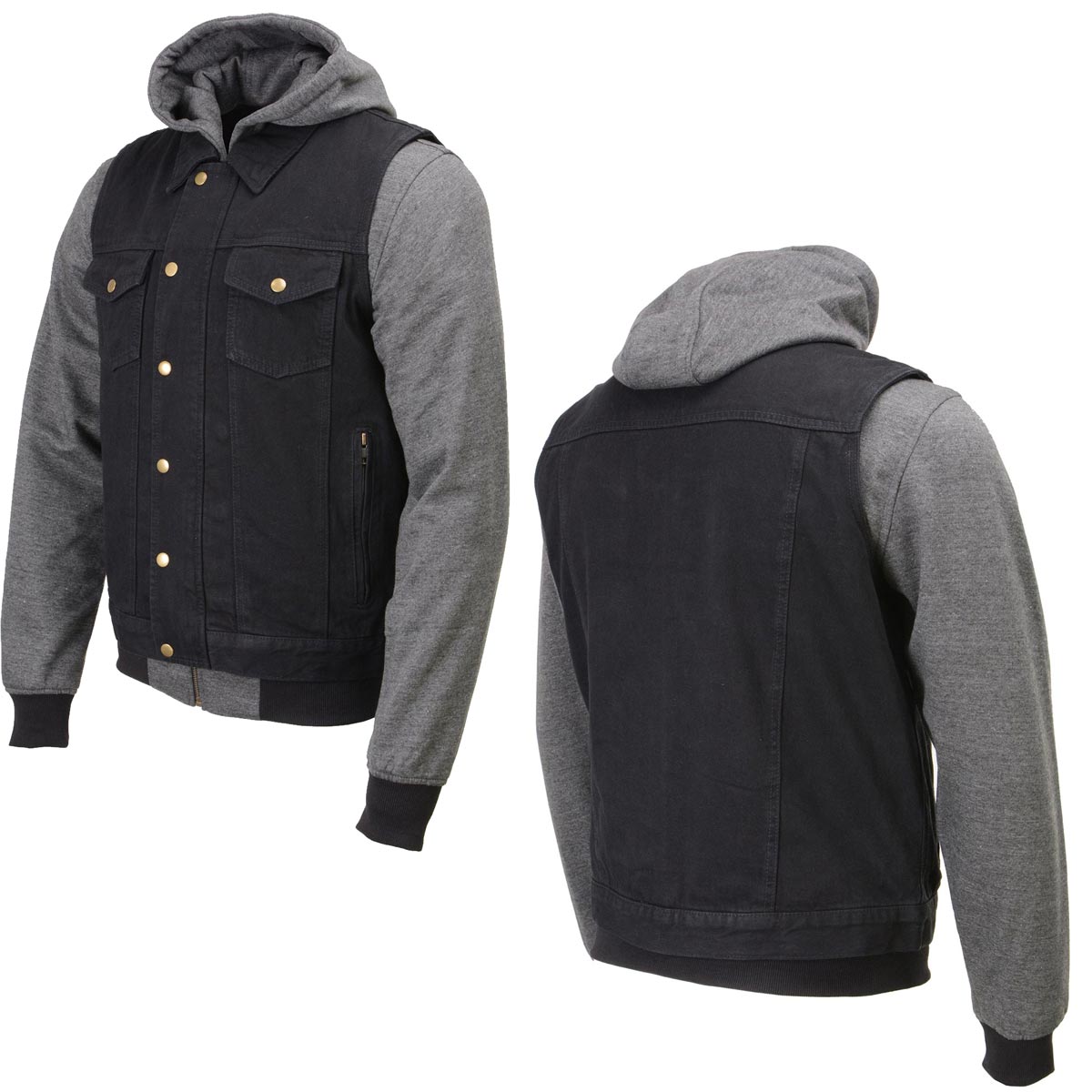 Xelement XS13051 Men's Black Denim Club Style '2-in-1' Motorcycle Vest w/ Removable Hoodie