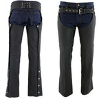 Milwaukee Leather LKM5717 Men's Flat Black Premium Leather Motorcycle Rider Biker Chaps w/ Jean Pockets