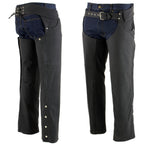 Milwaukee Leather LKM5717 Men's Flat Black Premium Leather Motorcycle Rider Biker Chaps w/ Jean Pockets