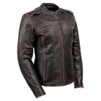 Milwaukee Leather LKL27006 Women's Premium Distress Brown Leather Motorcycle Biker Jacket w/ CE Armor Protection