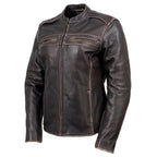 Milwaukee Leather LKL27006 Women's Premium Distress Brown Leather Motorcycle Biker Jacket w/ CE Armor Protection
