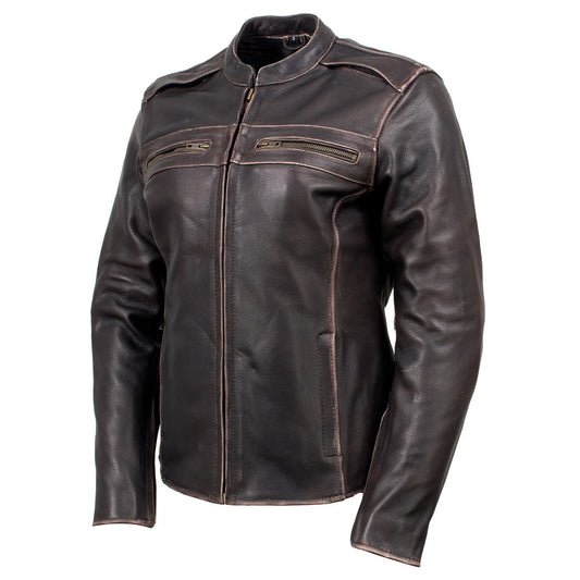 Xelement XS2002 Women's 'Temptress' Distress Brown Leather Armored Motorcycle Biker Jacket