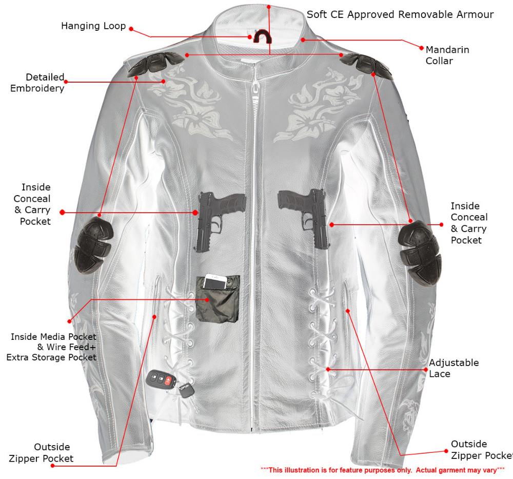 Milwaukee Leather LKL27004 Women's Premium Black Leather Embroidered Jacket with CE Armor Protection