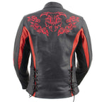 Milwaukee Leather LKL27003 Women's Premium Black and Red Leather Embroidered Jacket with CE Armor Protection