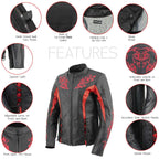 Milwaukee Leather LKL27003 Women's Premium Black and Red Leather Embroidered Jacket with CE Armor Protection