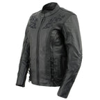 Milwaukee Leather LKL27004 Women's Premium Black Leather Embroidered Jacket with CE Armor Protection