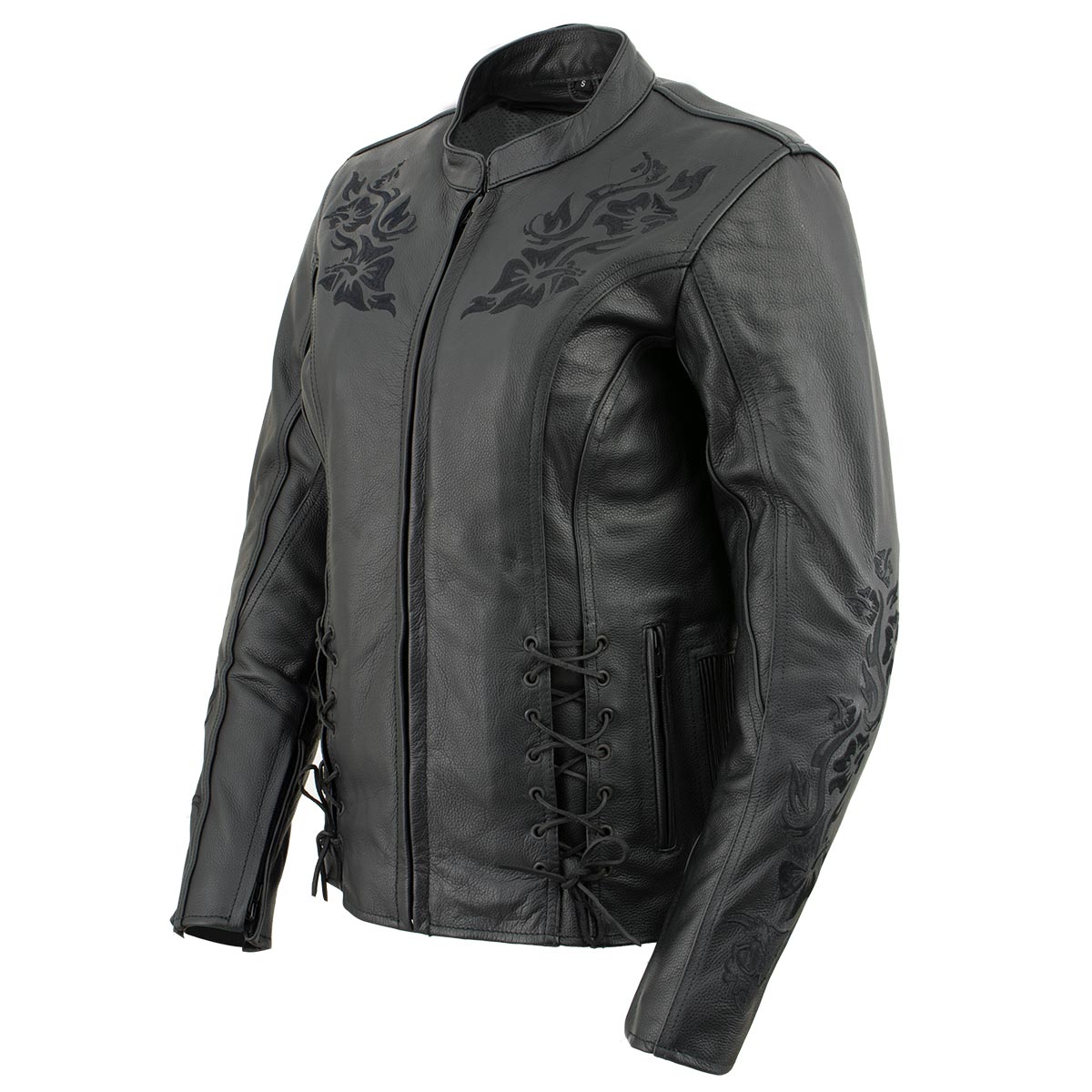 Milwaukee Leather LKL27004 Women's Premium Black Leather Embroidered Jacket with CE Armor Protection