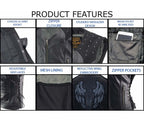 Milwaukee Leather LKL27005 Women's Scuba Style Black Leather Motorcycle Biker Jacket w/ Reflective Wings and Studs