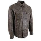 Milwaukee Leather MLM1613 Men's Distressed Brown Casual Biker Rider Leather Shirt w/ Vintage 5 Cent Buffalo Buttons