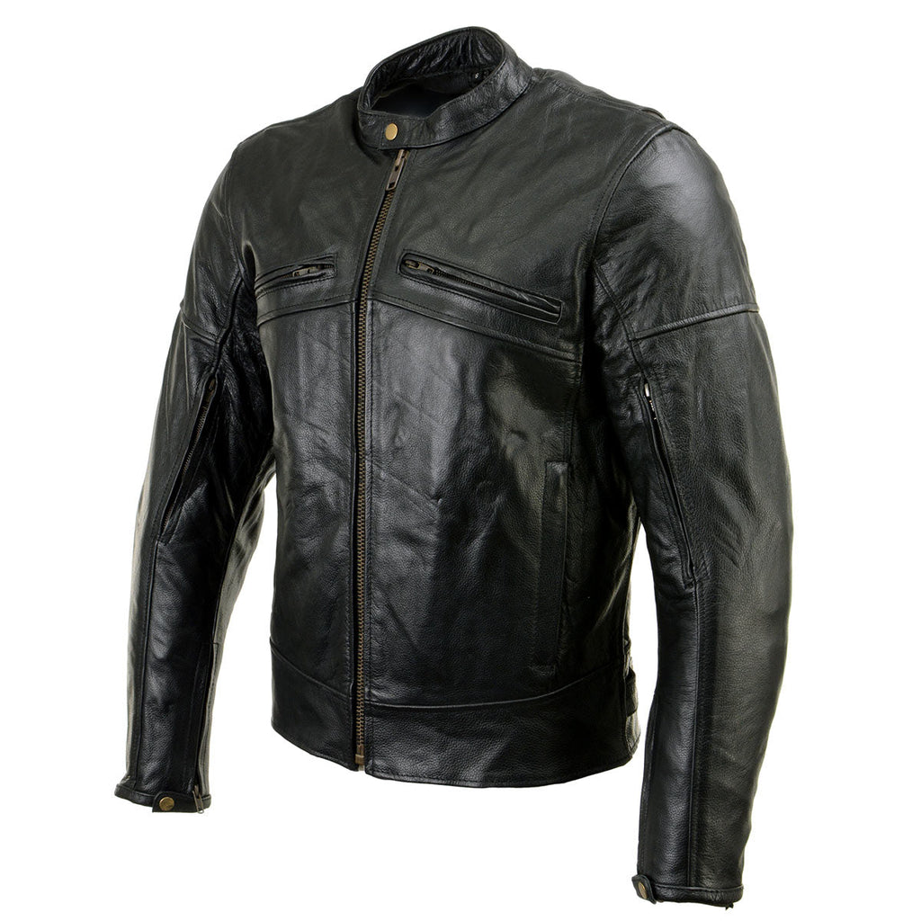 Milwaukee Leather LKM17015 Men's Premium Black Leather Vented Racer Style Motorcycle Bker Jacket w/ CE Armor