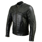 Milwaukee Leather LKM17015 Men's Premium Black Leather Vented Racer Style Motorcycle Bker Jacket w/ CE Armor