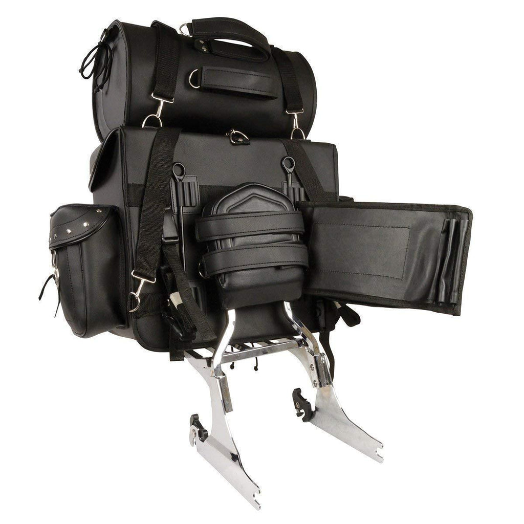 Milwaukee Leather SH538 Black Large PVC Deluxe Water Resistant Motorcycle Touring Sissy Bar Bag Pack