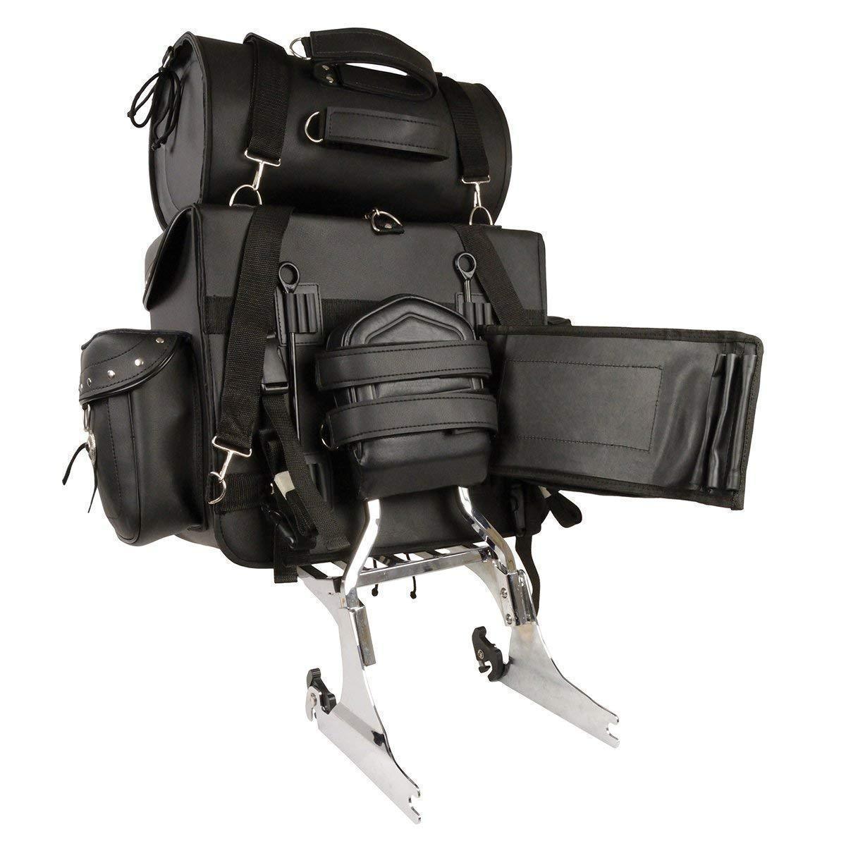 Milwaukee Leather SH538 Black Large PVC Deluxe Water Resistant Motorcycle Touring Sissy Bar Bag Pack