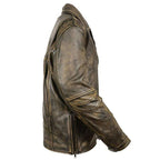 Milwaukee Leather MLM1515 Men's 'Triple Stitched' Beltless Distressed Brown Leather Jacket