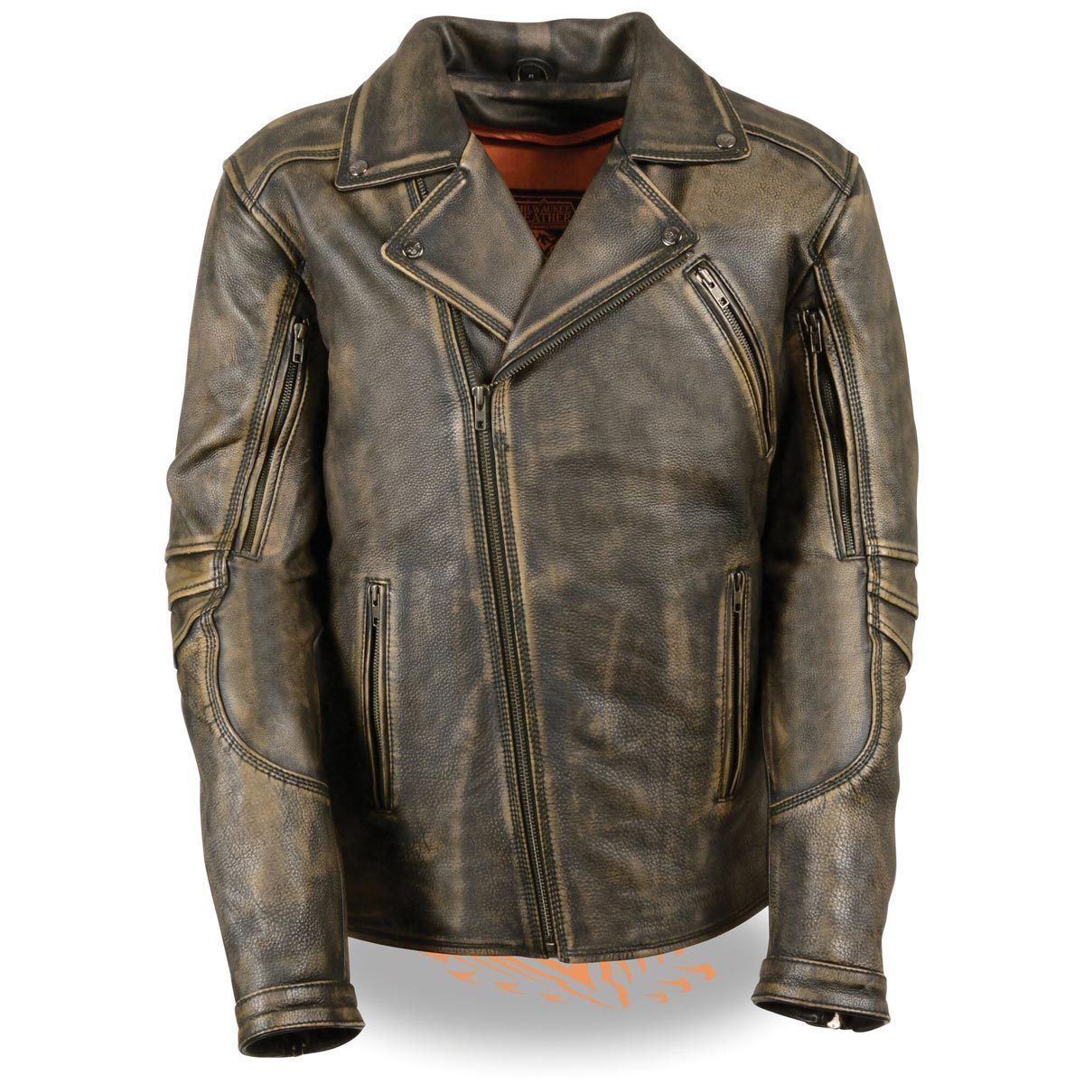 Milwaukee Leather MLM1515 Men's 'Triple Stitched' Beltless Distressed Brown Leather Jacket