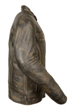 Milwaukee Leather MLM1550 Men's Vented Black-Beige Distressed Leather Scooter Jacket