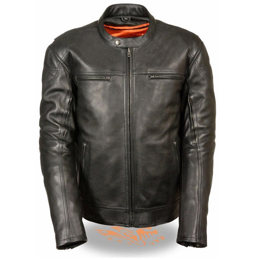 Milwaukee Leather MLM1560  Men's Long Body Vented Black Leather Jacket with Gun Pockets - Milwaukee Leather Mens Leather Jackets