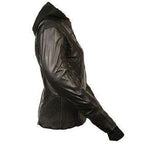Milwaukee Leather ML2066 Women's 3/4 Black Leather Hoodie Jacket with Reflective Tribal Design - Milwaukee Leather Womens Leather Jackets