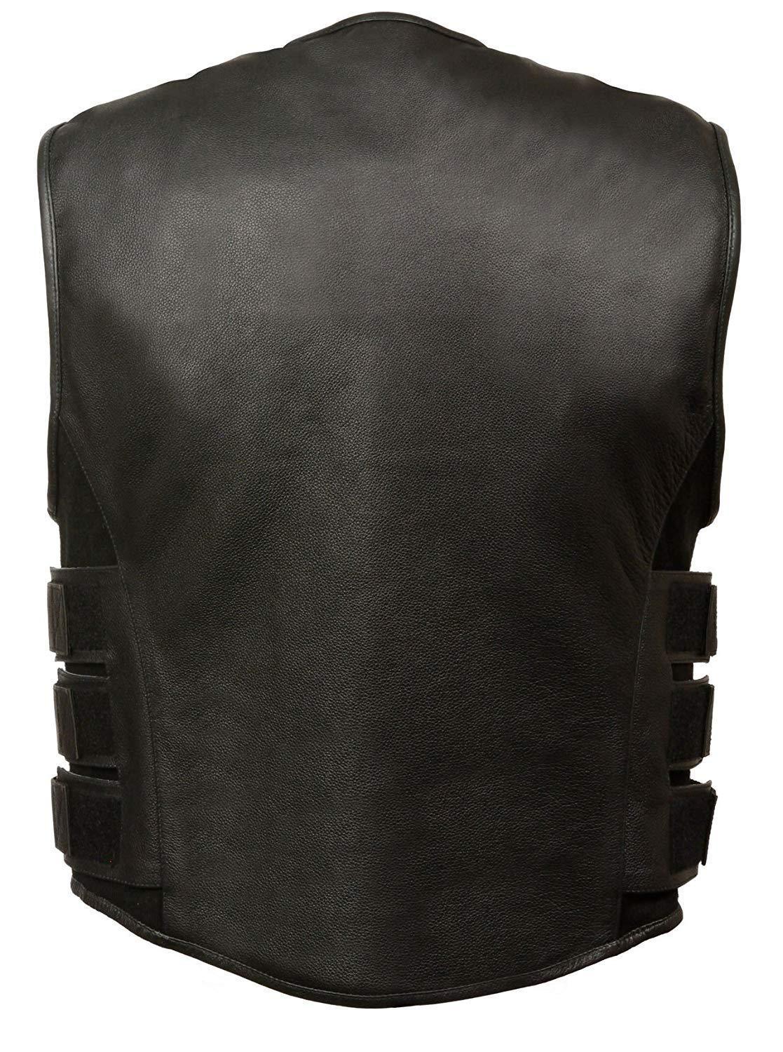 Milwaukee Leather MLM3500 Mens SWAT Style Black Leather Vest with Dual Gun Pockets - Milwaukee Leather Mens Leather Vests