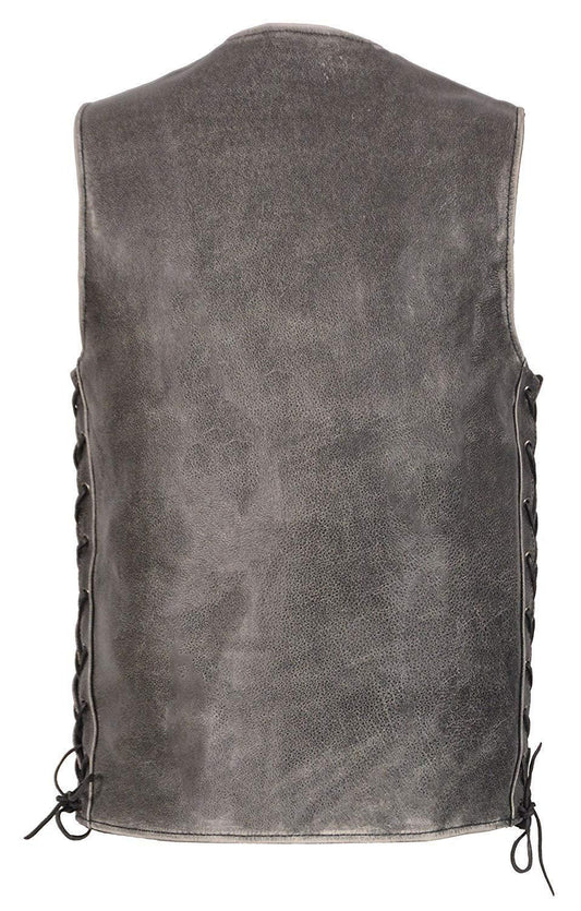 Distressed grey leather store vest