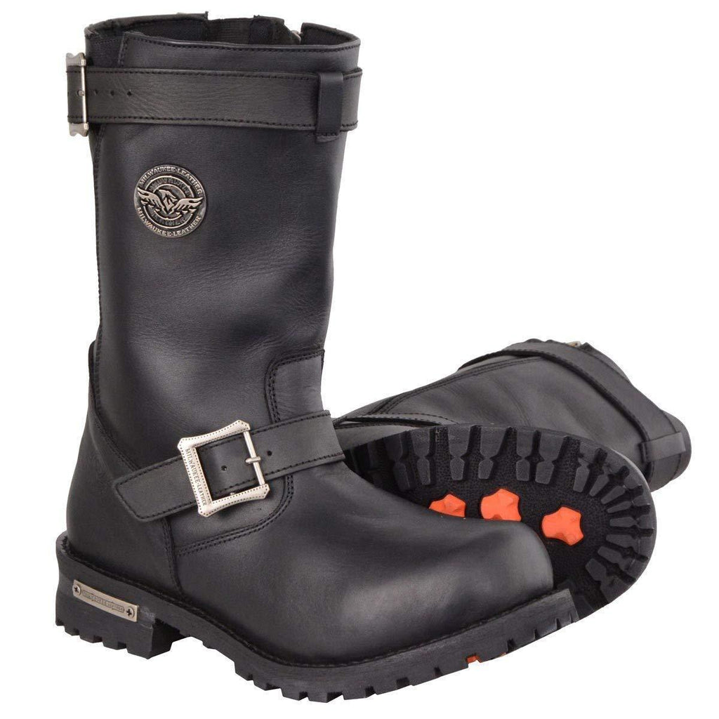 Milwaukee Leather MBM9020W Mens Wide Width Black 11 Inch Classic Engineer Motorcycle Leather Boots - Milwaukee Leather Mens Boots