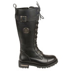 Milwaukee Leather MBL9355 Womens Black 14-inch Lace-Up High-Rise Leather Boots with Calf Buckle - Milwaukee Leather Womens Boots