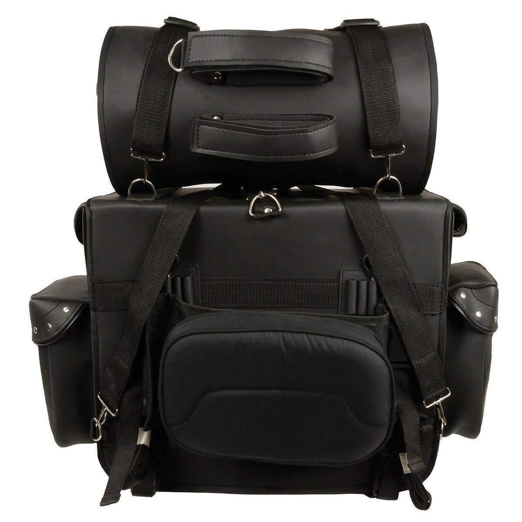 Milwaukee Leather SH538 Black Large PVC Deluxe Water Resistant Motorcycle Touring Sissy Bar Bag Pack