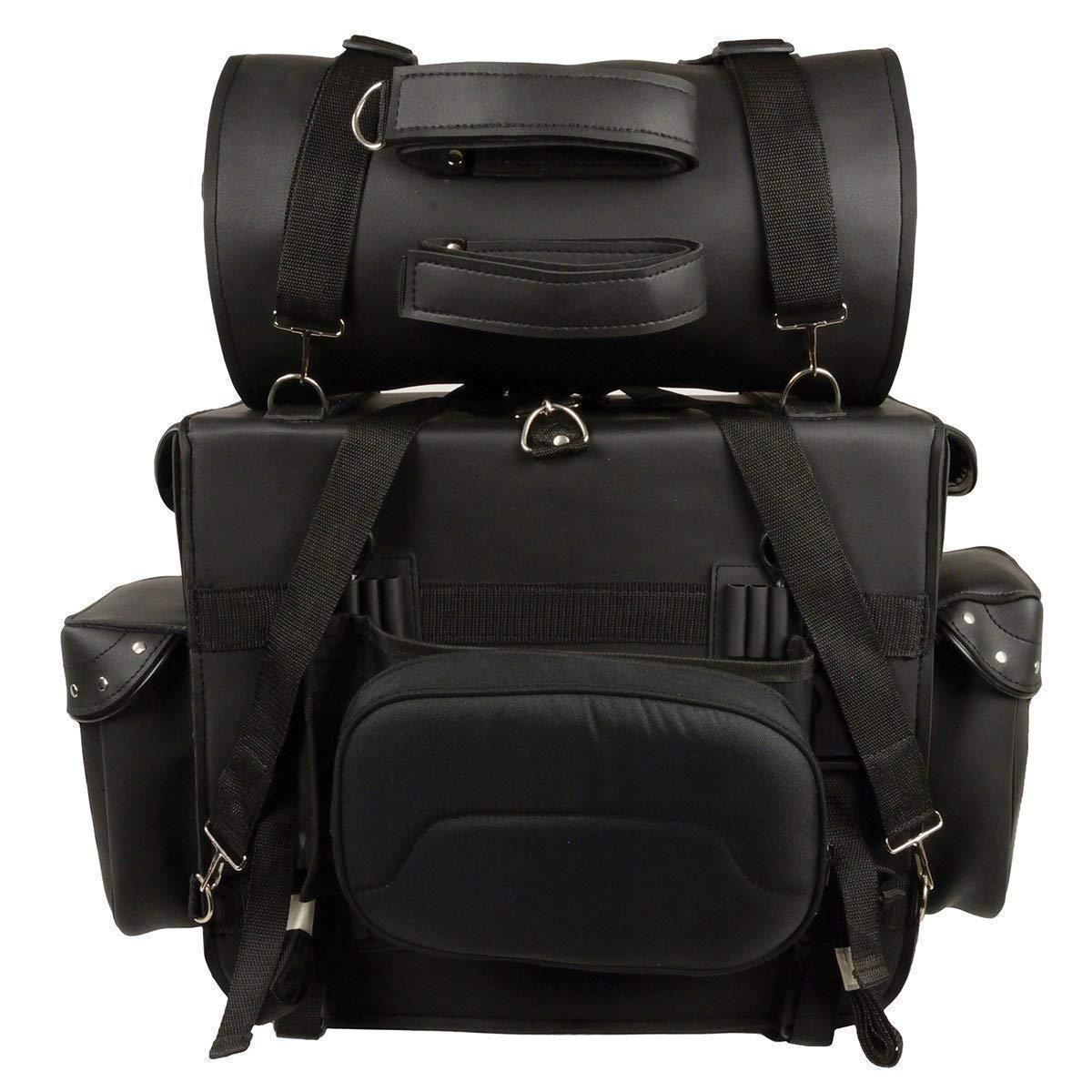 Milwaukee Leather SH538 Black Large PVC Deluxe Water Resistant Motorcycle Touring Sissy Bar Bag Pack