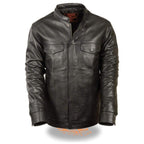 Milwaukee Leather MLM1610 Men's Club Style Black Casual Biker Leather Shirt with Dual Closure