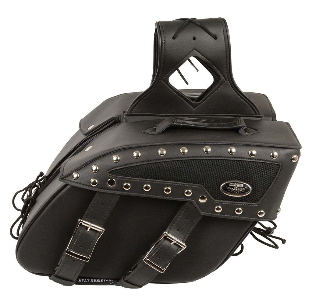 Milwaukee Leather Medium Zip-Off Studded PVC Slanted Throw Over Saddlebag - N/A