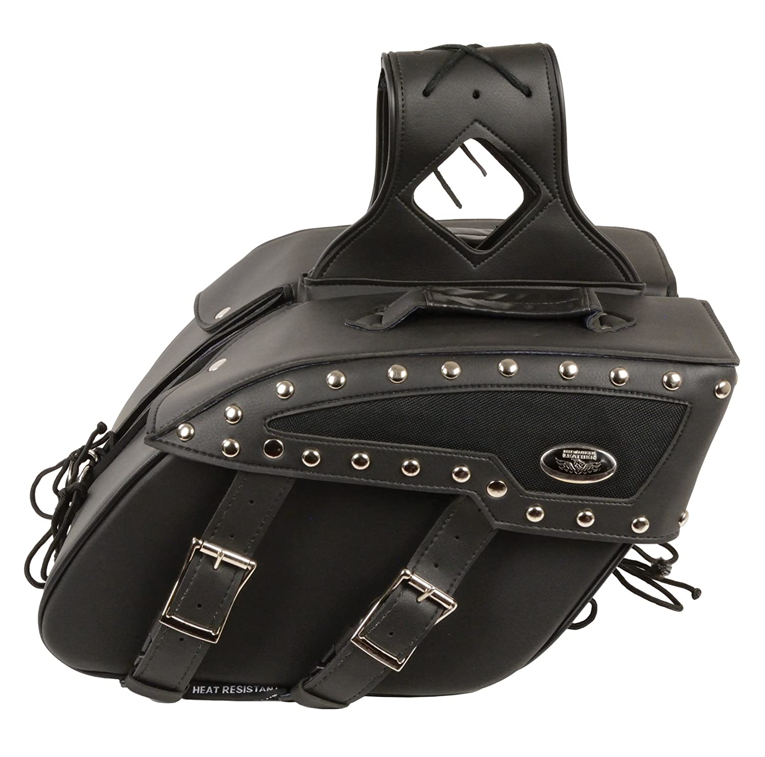 Milwaukee Leather Medium Zip-Off Studded PVC Slanted Throw Over Saddlebag - N/A