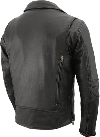 Milwaukee Leather MLM1515 Men's 'Triple Stitch' Beltless Black Leather Moto Jacket