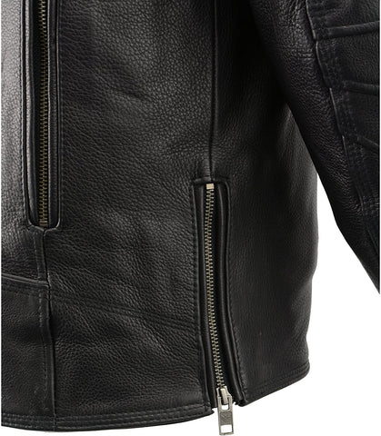 Milwaukee Leather MLM1515 Men's 'Triple Stitch' Beltless Black Leather Moto Jacket