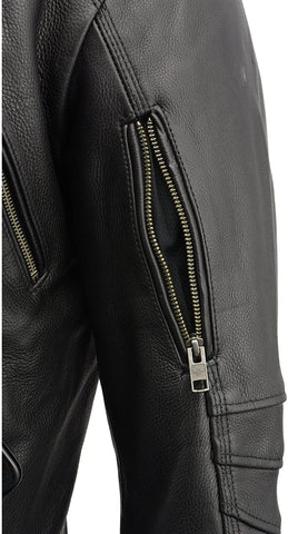 Milwaukee Leather MLM1515 Men's 'Triple Stitch' Beltless Black Leather Moto Jacket