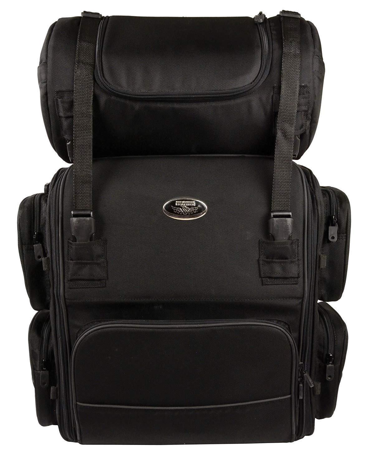 X-680-Bag Motorcycle Large Textile Sissy Bar Travel Bag - Black