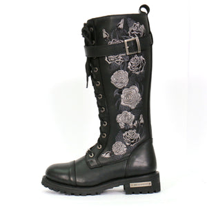 Hot Leathers BTL1007 Ladies Black Knee High Wild Roses Leather Boots