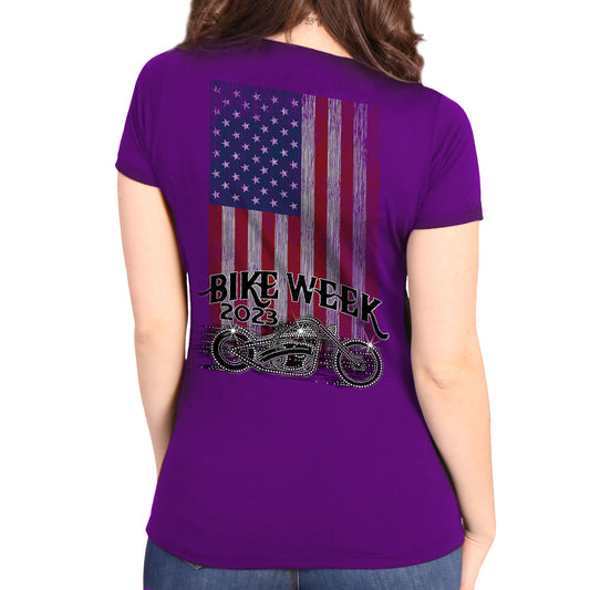 Hot Leathers Women's Navy Flag & Cross T-Shirt - GLR1520L