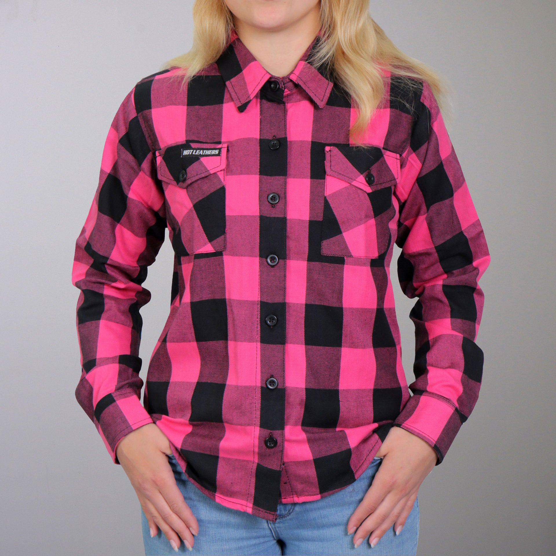Hot Leathers Ladies Black and Pink Long Sleeve Flannel