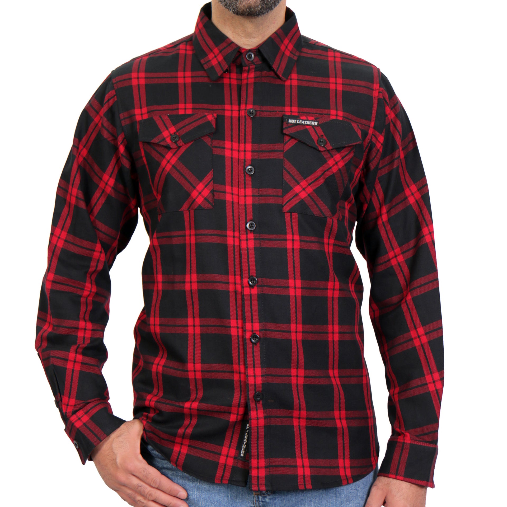 red and black dress shirt Hot Leathers FLM2021 Men's 'Red Black' Flannel Long Sleeve tumble dry low Color:As Picture:Black/Dusty Rose SCH007136_SB_S Costume 90s Fancy Dress