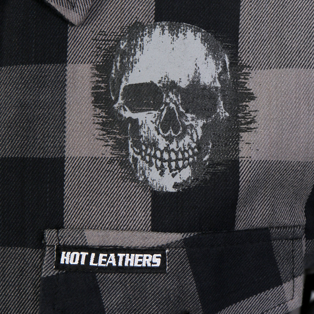 Hot Leathers Men's 'Grave Rub' Black/Gray Cotton Flannel Shirt - Button Front - Riding/Casual/ Work Wear - FLM2101
