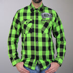 Hot Leathers Men's 'Brass Knuckles' Black/Green Cotton Flannel Shirt - Button Front - Riding/Casual/ Work Wear - FLM2106