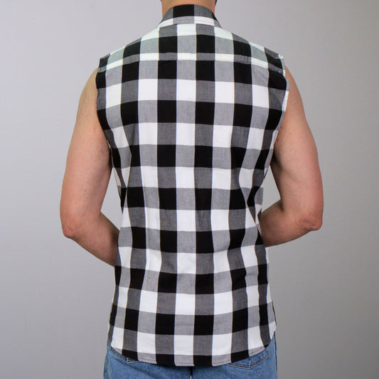 Hot Leathers FLM5004 Men’s Black and White Sleeveless Cotton Flannel Shirt